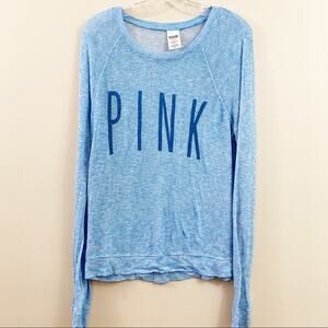 PINK Victoria’s Secret Logo Knit Long Sleeve Blue Sweater
